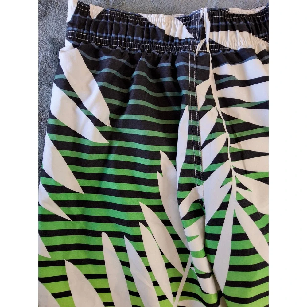 No Fear Mens Tropical Palm Stripe Board Shorts Green Yellow Swim‎ Trunk Med. Y2K